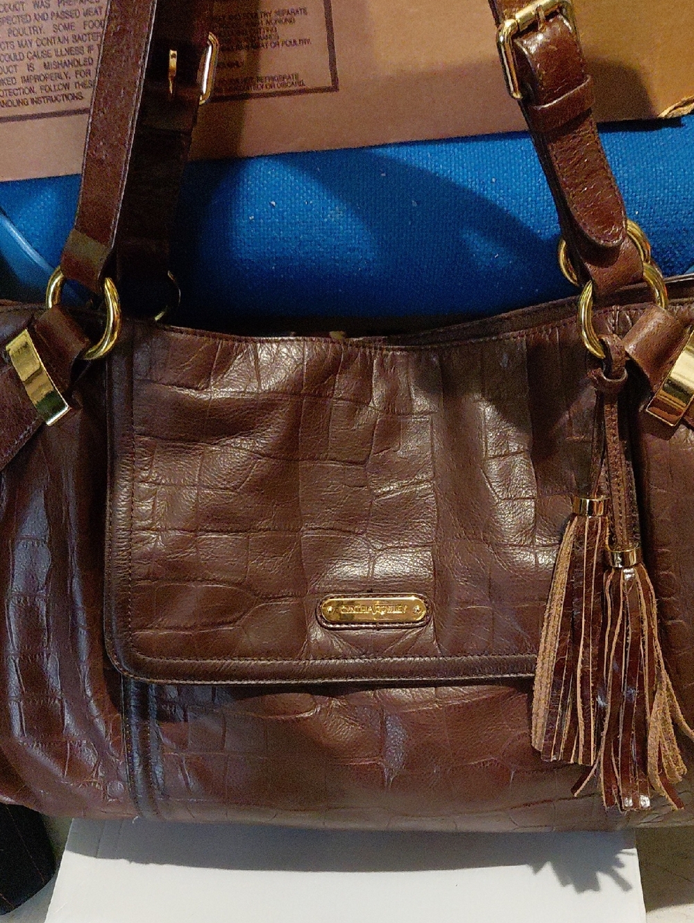 Cynthia Rowley Brown Faux-Croc Shoulder Bag with Tassel Accent